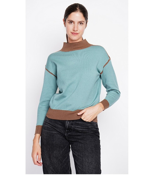 Дамски пуловер в тюркоаз и кафяво снимка