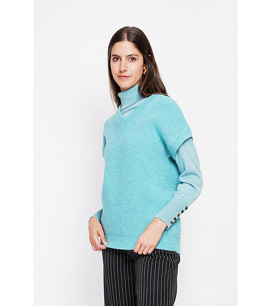 Дамски пуловер без ръкави в тюркоаз снимка