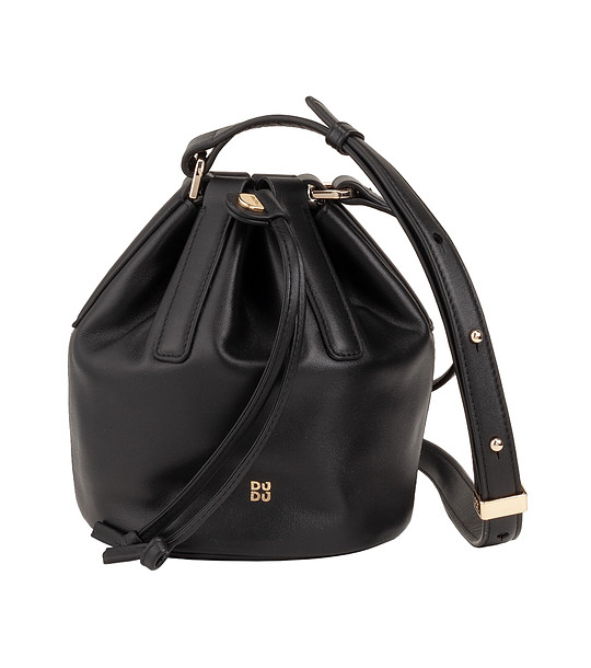 Дамска малка кожена чанта през рамо в черно с портмоне Filicudi снимка