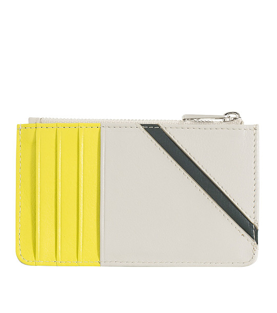 Аксесоар за карти в цвят перла и жълто от естествена кожа Bali снимка