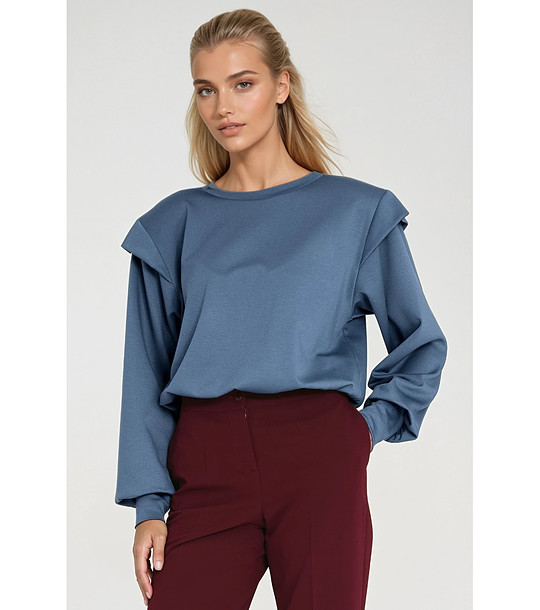 Синя оversize дамска блуза снимка