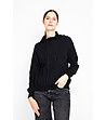 Дамски пуловер в черно с качулка-3 снимка