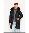 Черно дълго зимно мъжко яке с черен пух при качулката-0 снимка
