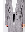 Дълга дамска жилетка с кашмир в сиво с колан-4 снимка