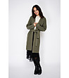 Дълга дамска жилетка с кашмир в цвят каки с колан-4 снимка