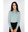 Дамски пуловер в светлозелено с къдрички и с кашмир-0 снимка