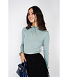 Дамски пуловер в светлозелено с къдрички и с кашмир-2 снимка