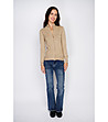 Дамска жилетка в цвят камел с цип с кашмир-3 снимка