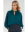 Дамска асиметрична оversize блуза в цвят емералд-3 снимка