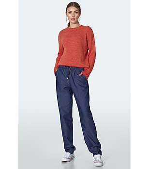 Син памучен дамски панталон от деним снимка