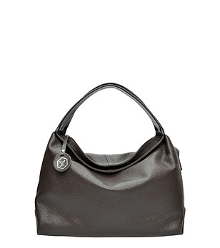 Дамска тъмнокафява чанта от естествена кожа снимка