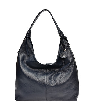 Кожена дамска тъмносиня чанта снимка