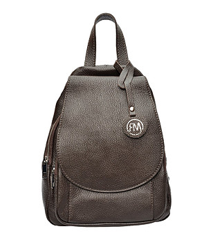 Тъмнокафява кожена дамска раница Lora снимка