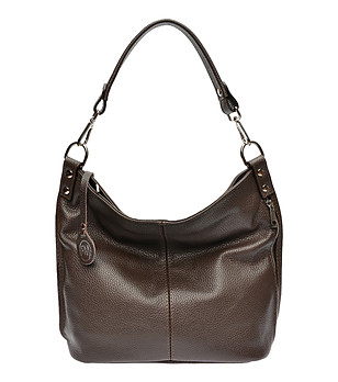 Кожена дамска чанта в тъмнокафяво снимка