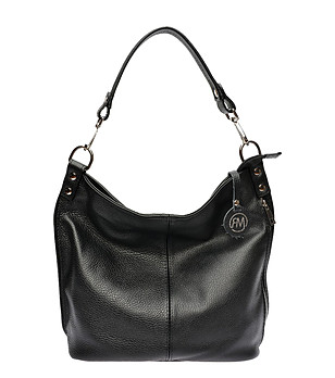 Кожена дамска чанта в черно  снимка