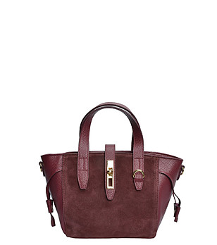 Дамска кожена чанта в бордо снимка