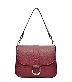 Дамска кожена чанта в бордо снимка