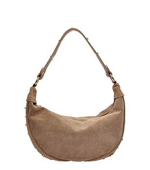 Бежова дамска чанта от велур снимка