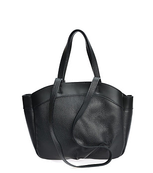 Чанта за рамо от естествена кожа в черно снимка