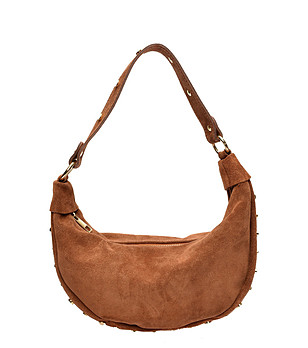 Кафява велурена хобо чанта снимка