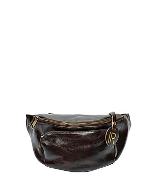 Тъмнокафява дамска кожена чанта за кръста снимка