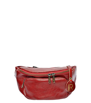 Червена дамска кожена чанта за кръста снимка