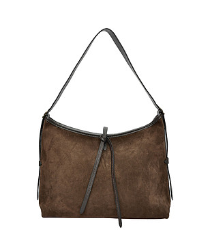 Дамска велурена чанта в кафяво снимка