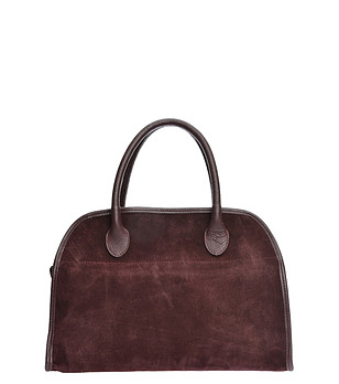 Дамска велурена чанта в бордо с къси дръжки снимка