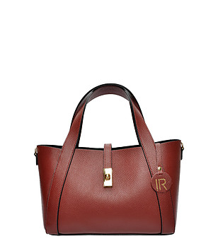 Кожена дамска чанта в тъмночервено с несесер снимка