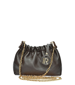 Тъмнокафява дамска чанта от естествена кожа  снимка