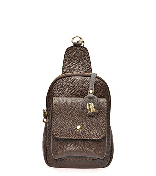 Малка тъмнокафява дамска кожена чанта Reni снимка