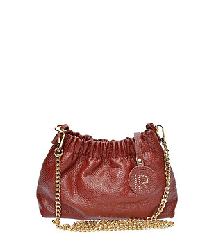 Тъмночервена дамска чанта от естествена кожа с верижка снимка