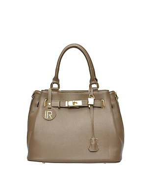 Дамска кожена чанта в цвят таупе  снимка