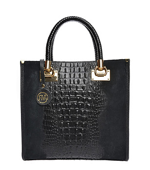 Черна дамска чанта с ефектен релеф Arina снимка