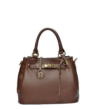 Кафява дамска кожена чанта снимка