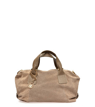 Дамска бежова чанта с къси дръжки снимка