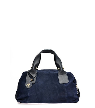 Дамска тъмносиня чанта с къси дръжки снимка