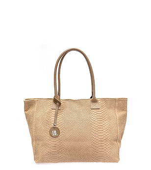 Бежова дамска чанта от естествена кожа снимка