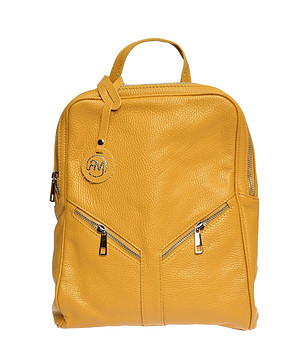 Дамска кожена раница в цвят горчица Daria снимка