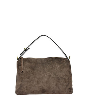 Кафява дамска чанта от естествен велур снимка