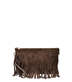 Кафяв клъч от велур с ресни снимка