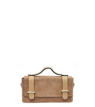 Дамска велурена клъч чанта в бежово снимка