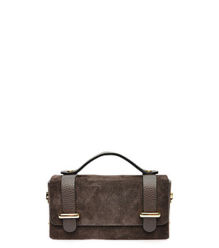 Кожен велурен клъч с къса дръжка в кафяво снимка