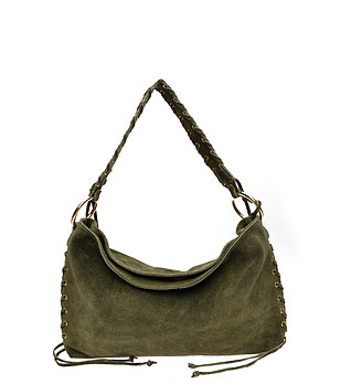 Зелена дамска велурена чанта снимка