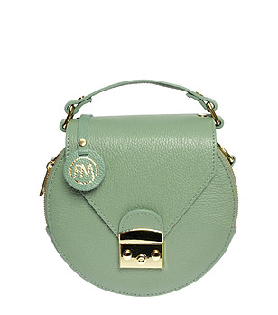 Зелена кръгла кожена дамска чанта снимка