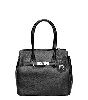 Кожена дамска черна чанта снимка