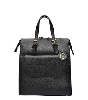 Дамска кожена раница в черно Tilina снимка