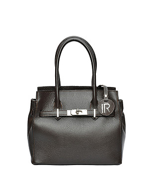 Тъмнокафява дамска кожена чанта снимка