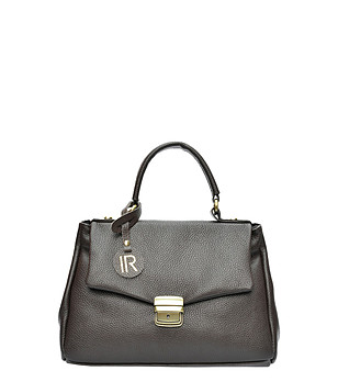 Дамска кожена чанта в цвят таупе снимка