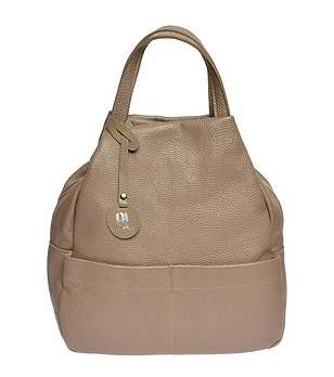 Дамска кожена раница в цвят таупе Silia снимка